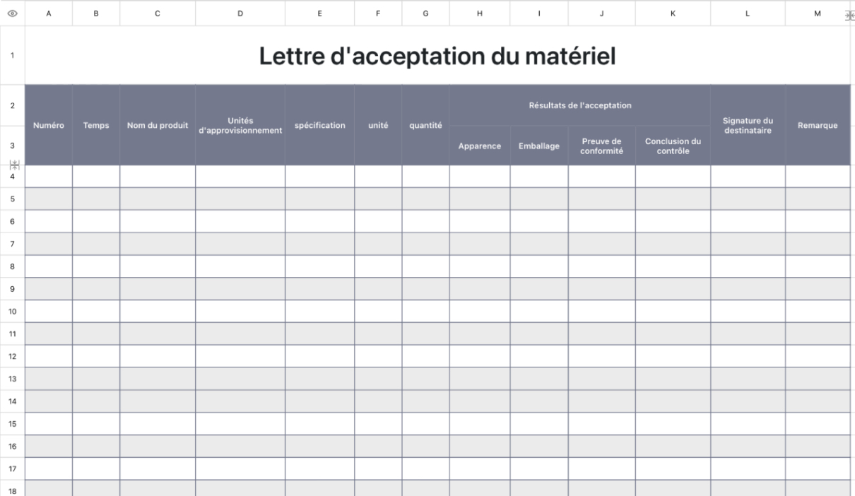Lettre d'acceptation du matériel